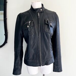 Barneys New York CO-OP Black Leather Moto Jacket Size M